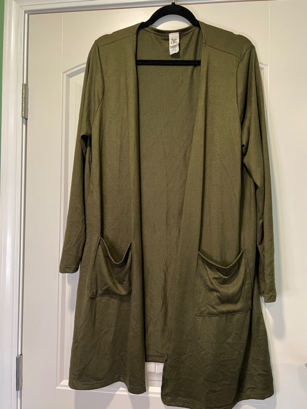 Sew In Love Olive Green Open Front Duster with Pockets